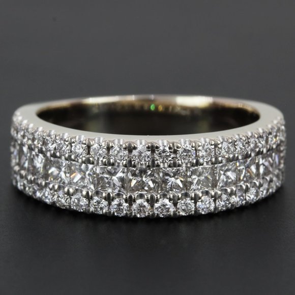 18k White Gold Princess & Round Diamond Bridal Anniversary Wedding Ring Band - Picture 6 of 7